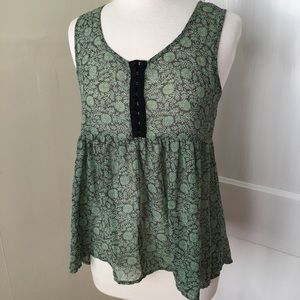 Green print sheer layering sleeveless top